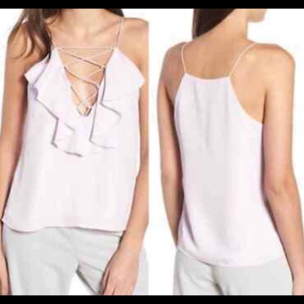 WAYF Lilac Lace Up Ruffle Cami